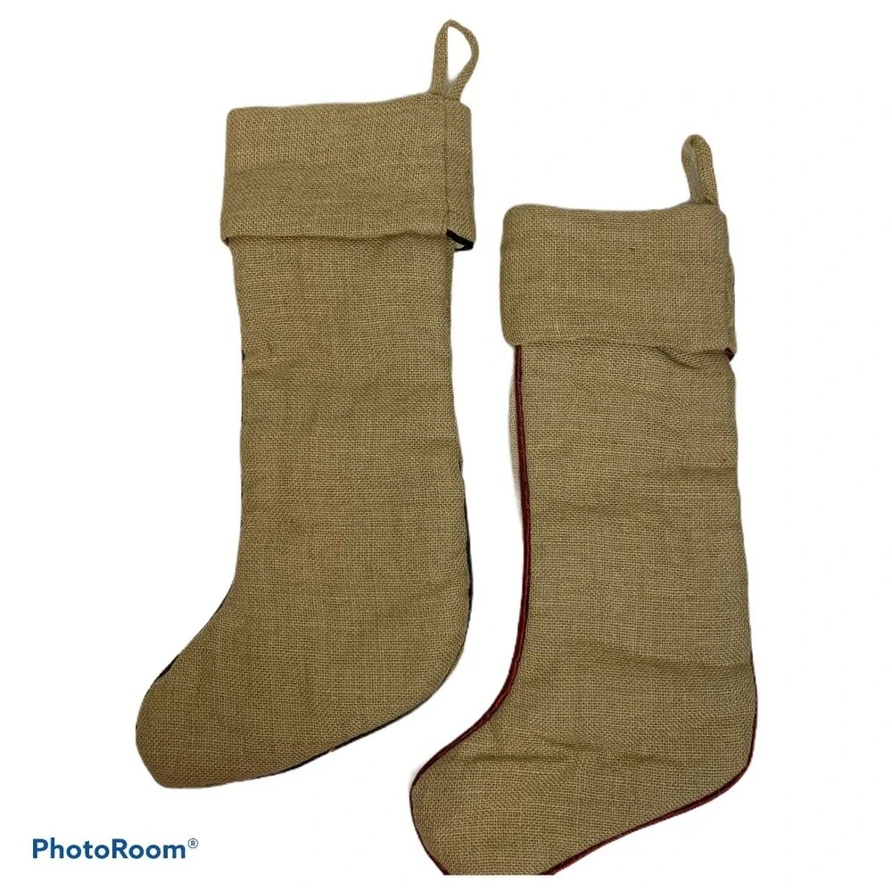 MR & MRS BURLAP CHRISTMAS HOLIDAY STOCKINGS LARGE 22